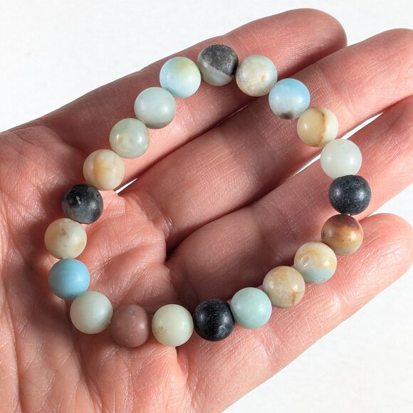 stretchy pastel tone bead bracelet, 8mm sea theme stone bead bracelet - Picture 1 of 7